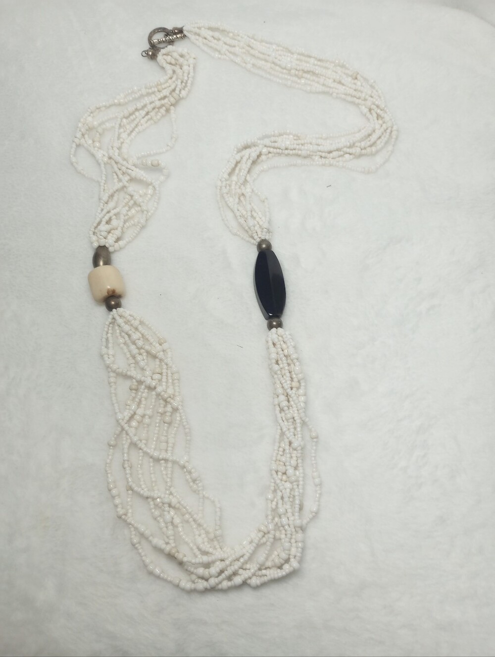 Retired Silpada N1573 Sterling Seed Bead Bamboo Coral Shell Coastal Necklace 35"